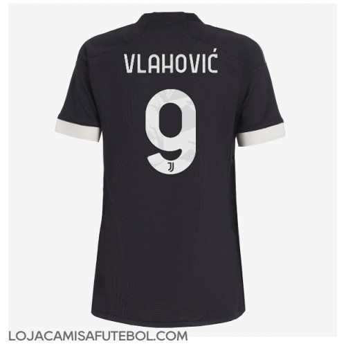Camisa de Futebol Juventus Dusan Vlahovic #9 Equipamento Alternativo Mulheres 2023-24 Manga Curta